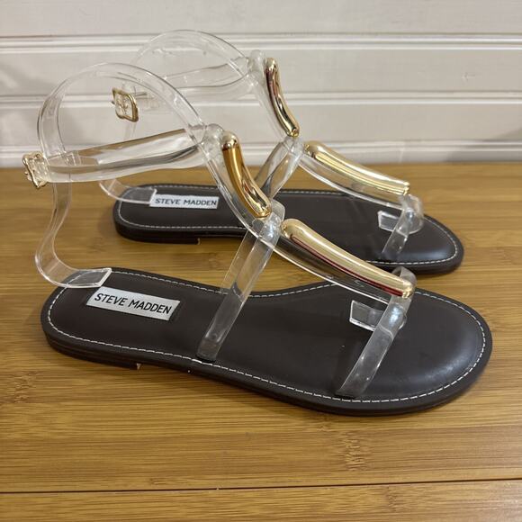 Steve Madden Women's 7 M Alma Gladiator Sandal Buckle Strap Clear - Picture 2 of 4